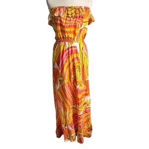 Trina turk banana republic 100% silk yellow pink strapless dress missing belt si